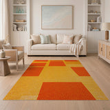 Bold Orange Yellow Block Geometric Rug