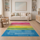 Geometric Modern Multi-color and Patterns Vibrant Rainbow Horizontal Stripe Area Rug