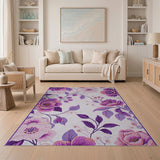 Purple Peony Cross-Stitch Floral Area Rug
