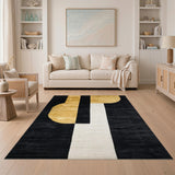 Black and Gold Geometric Area Rug