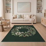 Lush Green Wreath Area Rug with White Anemones Berries