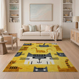 Playful Cartoon Cats Yellow Area Rug