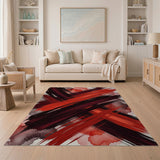 Bold Red Black Abstract Brushstroke Area Rug