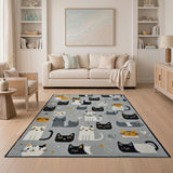 Kids Cartoon Multi-color and Patterns Playful Cartoon Cats Area Rug