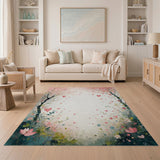 Romantic Pink Cherry Blossom Hearts Area Rug