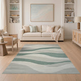 Teal Wave Grey Geometric Area Rug
