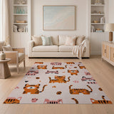 Adorable Pink Cartoon Tiger Kids Rug