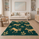 Golden Deer Holly Pattern Green Area Rug