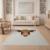 Fluffy Brown Highland Cow Head Area Rug