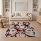 Overlapping Faces Pink Abstract Area Rug
