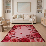 Blush Pink Red Rose Border Area Rug