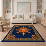 Navy Blue Fiery Starburst Mandala Rug