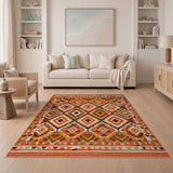 Orange Vibrant Orange Diamond Geometric Southwestern Rug