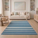Classic Blue White Striped Woven Area Rug