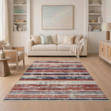 Vintage Distressed Red Striped Washable Area Rug