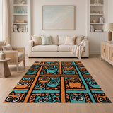 Whimsical Cartoon Cats Owls Grid Area Rug