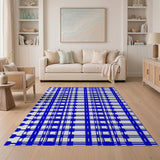 Bold Blue Geometric Plaid Area Rug