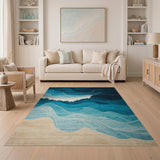 ODIKA Coastal Ocean Wave Abstract Washable Area Rug - Low Pile Non-Slip Home Decor