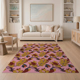 Vibrant Pink Leaf Multi-Color Area Rug