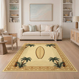 Beige Coastal Surfboard Palm Area Rug