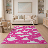 Vibrant Pink Whimsical Bird Silhouette Area Rug
