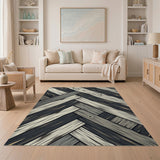 Grey Distressed Wood Herringbone Area Rug