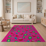 Playful Cartoon Fox Jungle Pink Area Rug