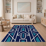 Blue Teal Geometric Arch Area Rug