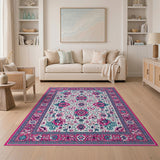 Pink Teal Floral Persian Area Rug