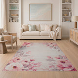 Blush Pink Peony Floral Vintage Rug