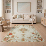 Beige and Neutral Vintage Peony Floral Cream Area Rug