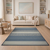 Navy Blue Coastal Wave Area Rug on Beige