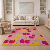 Whimsical Cherry Pink Fruit Pattern Rug