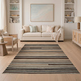 Brown Tan Striped Geometric Area Rug