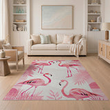 Pink Pink Flamingo Palm Leaf Coastal Rug