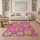 Pink Vibrant Pink Daisy Scatter Area Rug