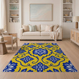 Vibrant Blue Floral on Yellow Area Rug