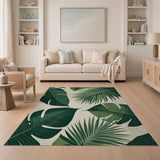 Distressed Green Monstera Palm Leaf Area Rug