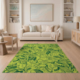 Vibrant Green Leaf Swirl Floral Rug