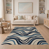 Blue Teal Wavy Abstract Area Rug