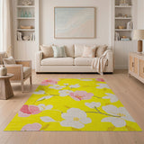 Sunny Yellow Floral Rug with Pink White Blossoms