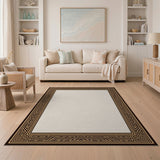 Tribal Geometric Border Beige Area Rug