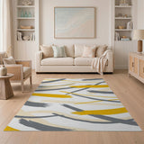 Dynamic Yellow Grey Brushstroke Abstract Rug