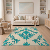Blue and Teal Teal Damask Persian Area Rug