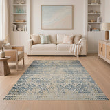 Navy Blue Geometric Distressed Tribal Area Rug