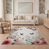 Dreamy Pink Floral Butterflies Area Rug