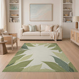 Floral Vintage Green Lush Green Leaf Border Area Rug