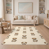 Adorable Puppies Beige Kids Cartoon Rug