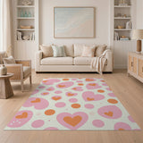 Playful Pink Hearts Orange Dots Area Rug