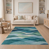 ODIKA Modern Abstract Ocean Wave Blue Green Washable Low Pile Area Rug